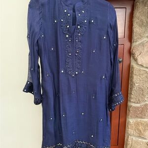 Embroidered Navy Tunic with mirror work